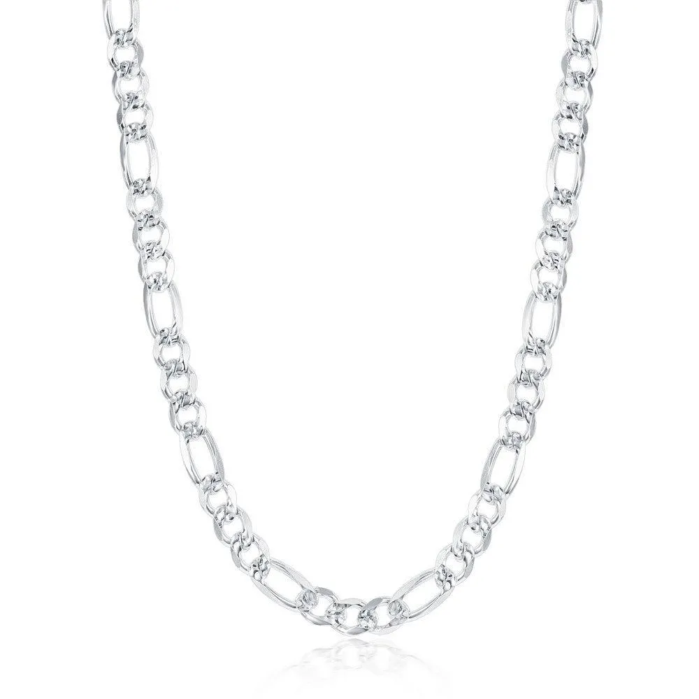 Classic Jewelry Sterling Silver Rhodium Plated 6.2mm Pave Figaro Chain, 20"