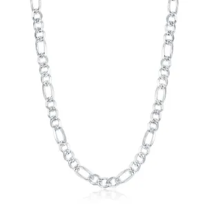 Classic Jewelry Sterling Silver Rhodium Plated 6.2mm Pave Figaro Chain, 20"