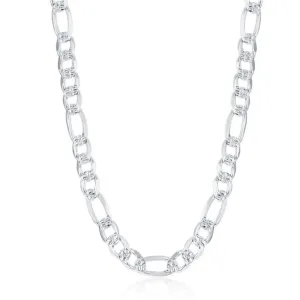 Classic Jewelry Sterling Silver Rhodium Plated 7.8mm Pave Figaro Chain, 24"