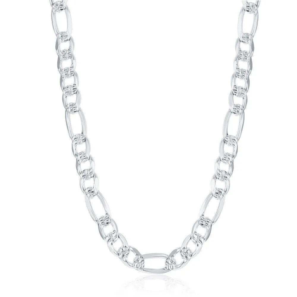 Classic Jewelry Sterling Silver Rhodium Plated 7.8mm Pave Figaro Chain, 24"