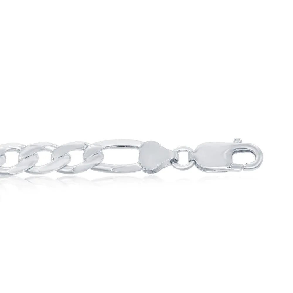 Classic Jewelry Sterling Silver Rhodium Plated 7.8mm Pave Figaro Chain, 24"