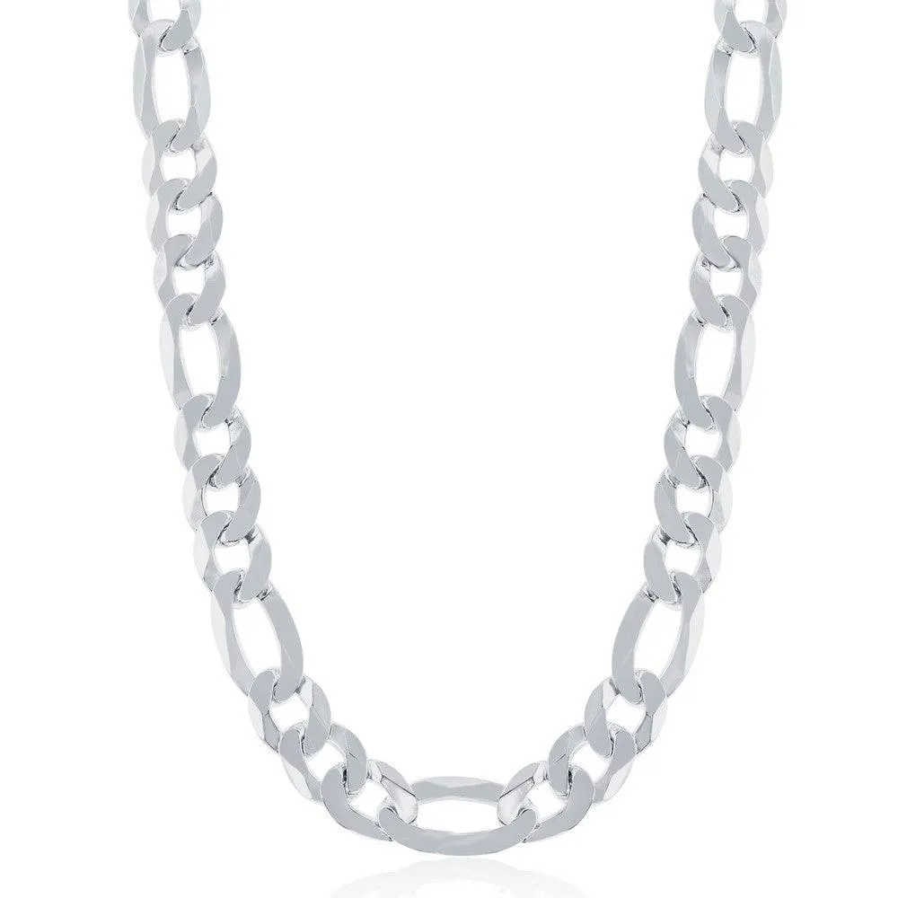 Classic Jewelry Sterling Silver Rhodium Plated 8.6mm Figaro Chain, 22"