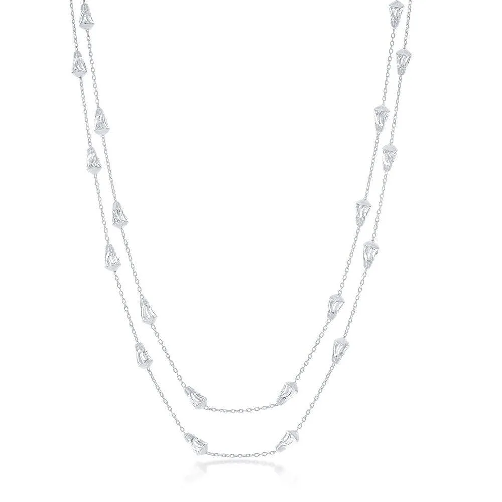 Classic Jewelry Sterling Silver Rhodium Plated Diamond-Cut Bullet Beads Chain