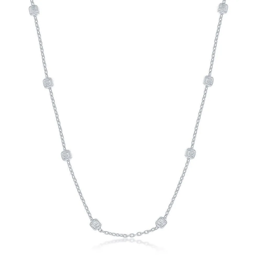 Classic Jewelry Sterling Silver Rhodium Plated Grid Square Beaded Chain, 18"
