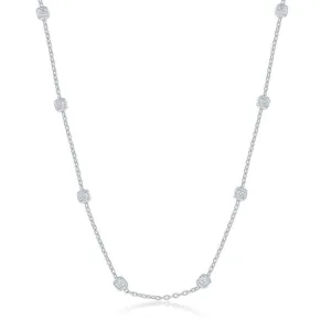 Classic Jewelry Sterling Silver Rhodium Plated Grid Square Beaded Chain, 18"