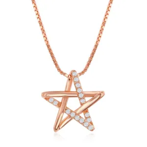 Classic Jewelry Sterling Silver Rose Gold Plated Cubic Zirconia Star Necklace