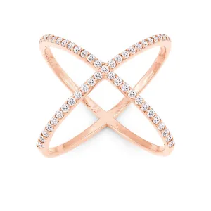 Classic Jewelry Sterling Silver Rose Gold Plated CZ X Style Ring - W-9948