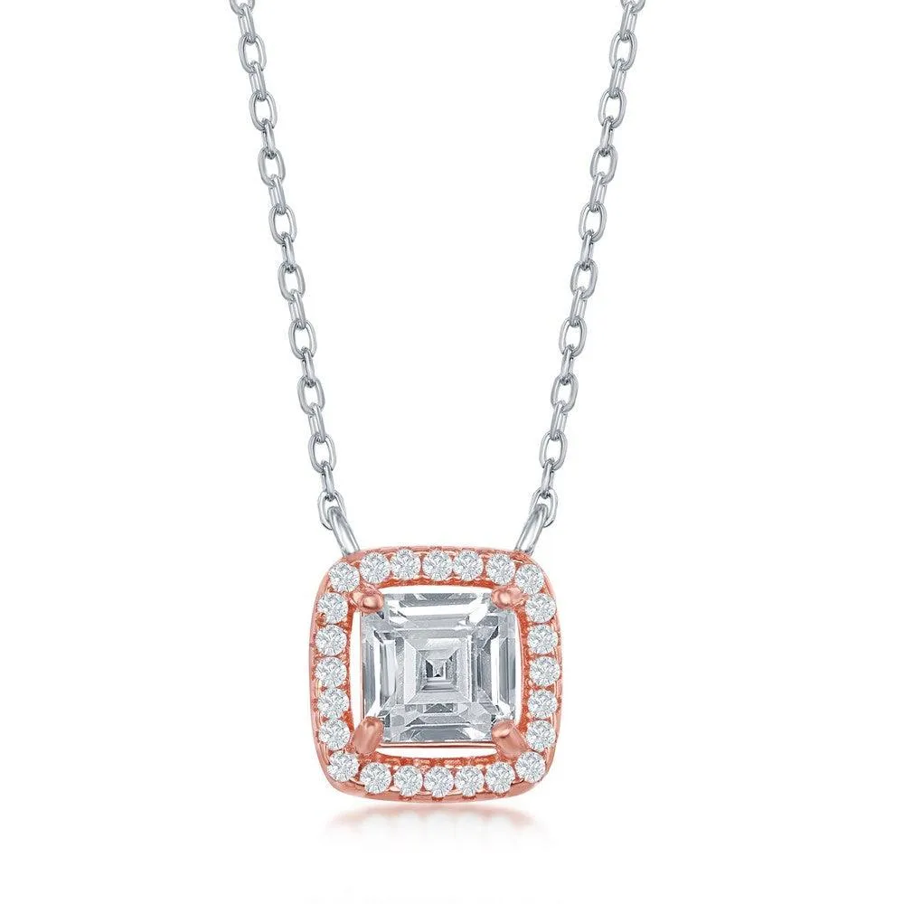 Classic Jewelry Sterling Silver Rose Gold Plated Double Square CZ Necklace