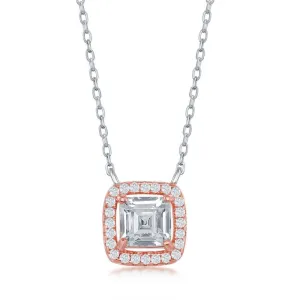 Classic Jewelry Sterling Silver Rose Gold Plated Double Square CZ Necklace