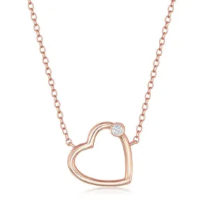 Classic Jewelry Sterling Silver Rose Gold Plated Heart with Single CZ Necklace