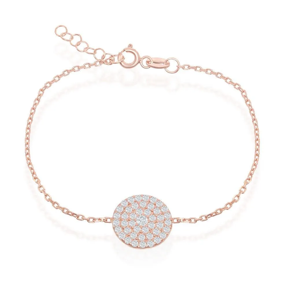 Classic Jewelry Sterling Silver Rose Gold Plated Round CZ Disc Bracelet, 6"