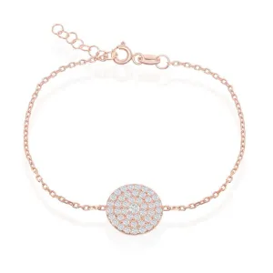 Classic Jewelry Sterling Silver Rose Gold Plated Round CZ Disc Bracelet, 6"