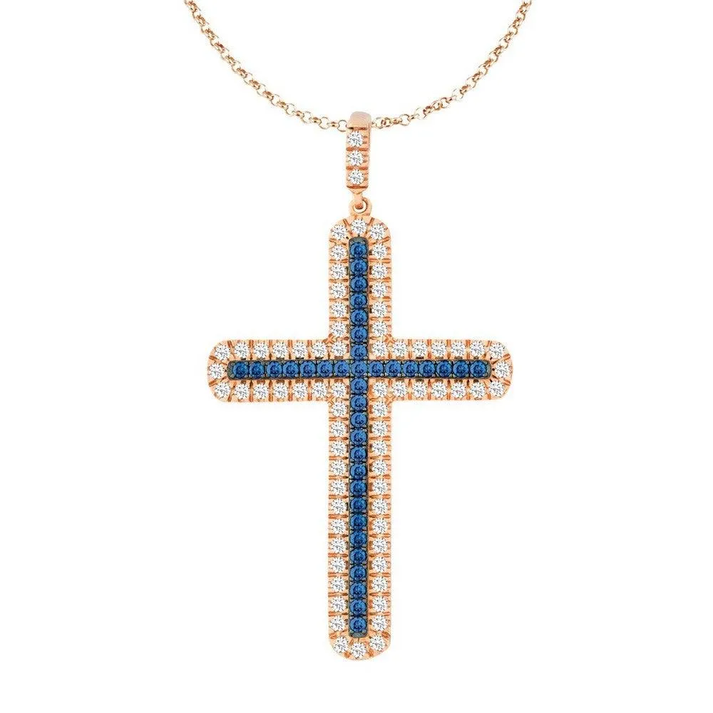 Classic Jewelry Sterling Silver Rose Gold Sapphire Cross Pendant
