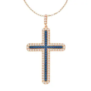 Classic Jewelry Sterling Silver Rose Gold Sapphire Cross Pendant