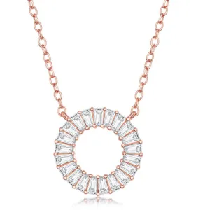Classic Jewelry Sterling Silver Rose GP Baguette CZ Open Circle Necklace