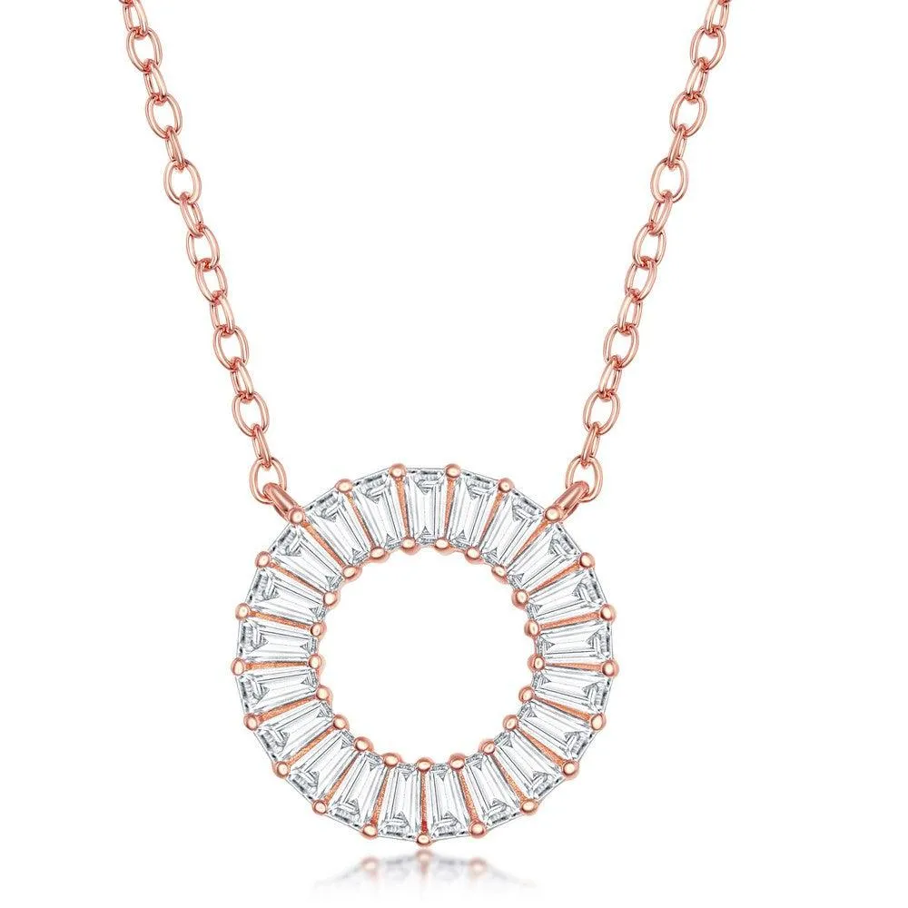 Classic Jewelry Sterling Silver Rose GP Baguette CZ Open Circle Necklace