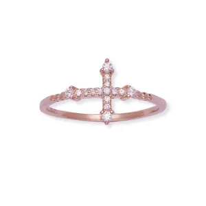 Classic Jewelry Sterling Silver Rose GP CZ Micro Pave Cross Ring - W-1293