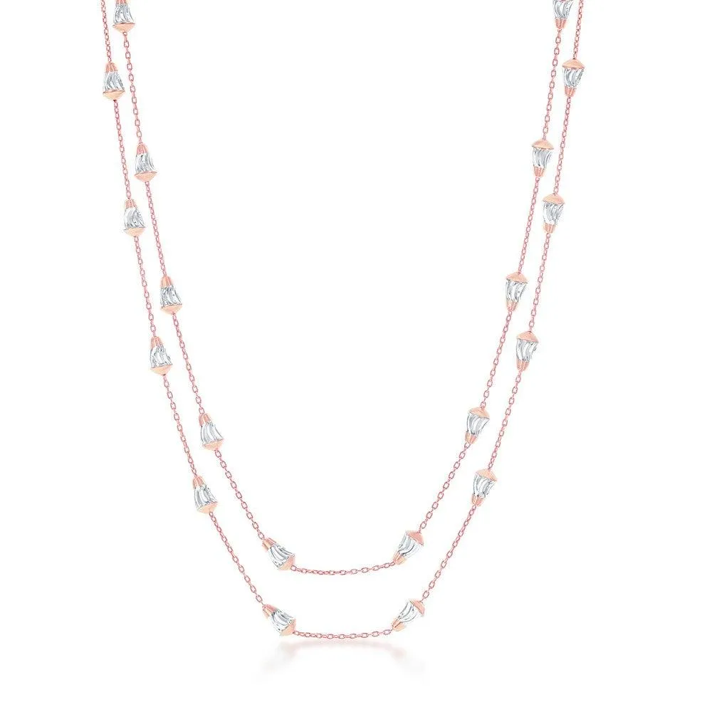 Classic Jewelry Sterling Silver Rose GP Diamond-Cut Cone Shaped Beads Chain