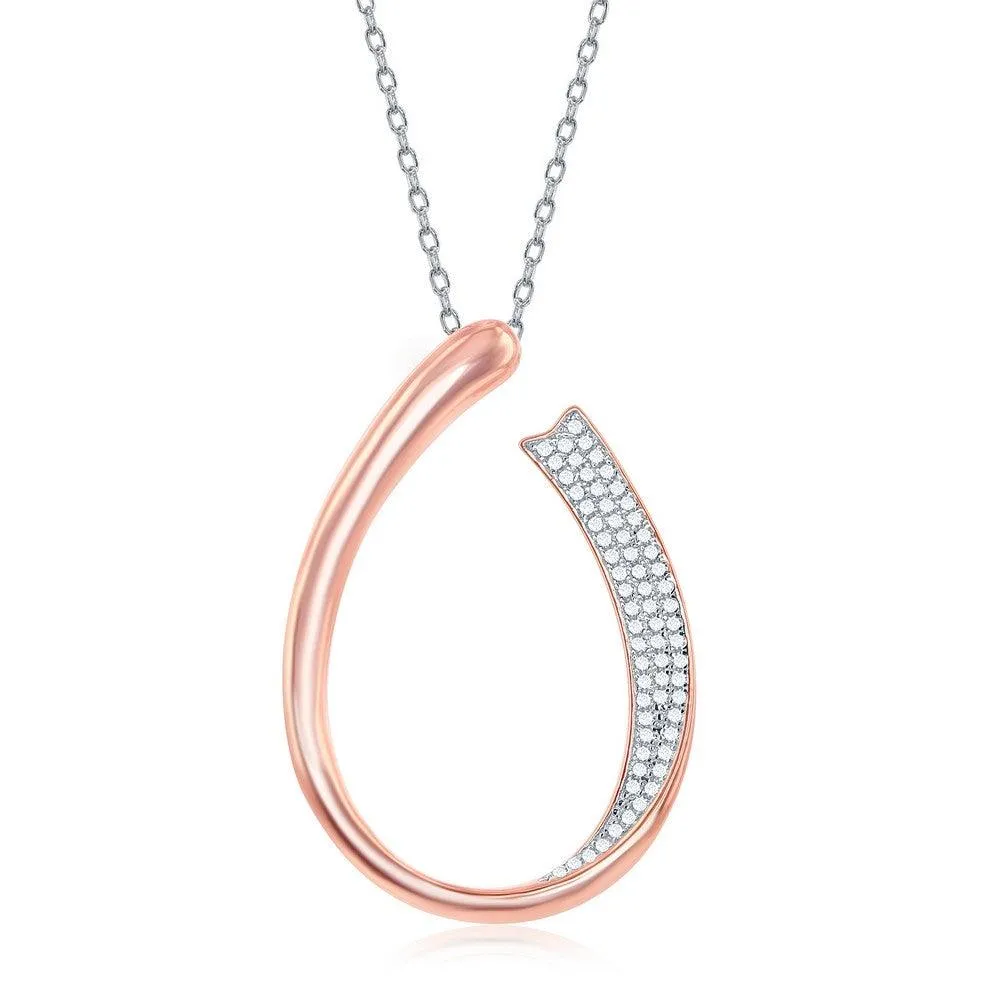 Classic Jewelry Sterling Silver Rose GP Half Micro Pave J-Design Necklace