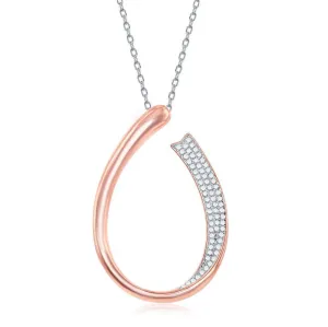 Classic Jewelry Sterling Silver Rose GP Half Micro Pave J-Design Necklace