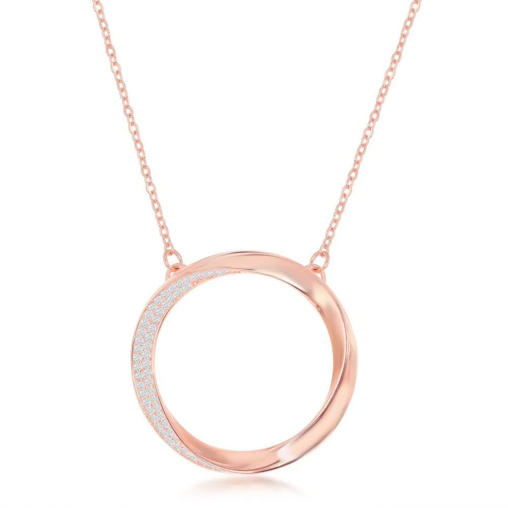 Classic Jewelry Sterling Silver Rose GP Half Twisted Open Circle Necklace