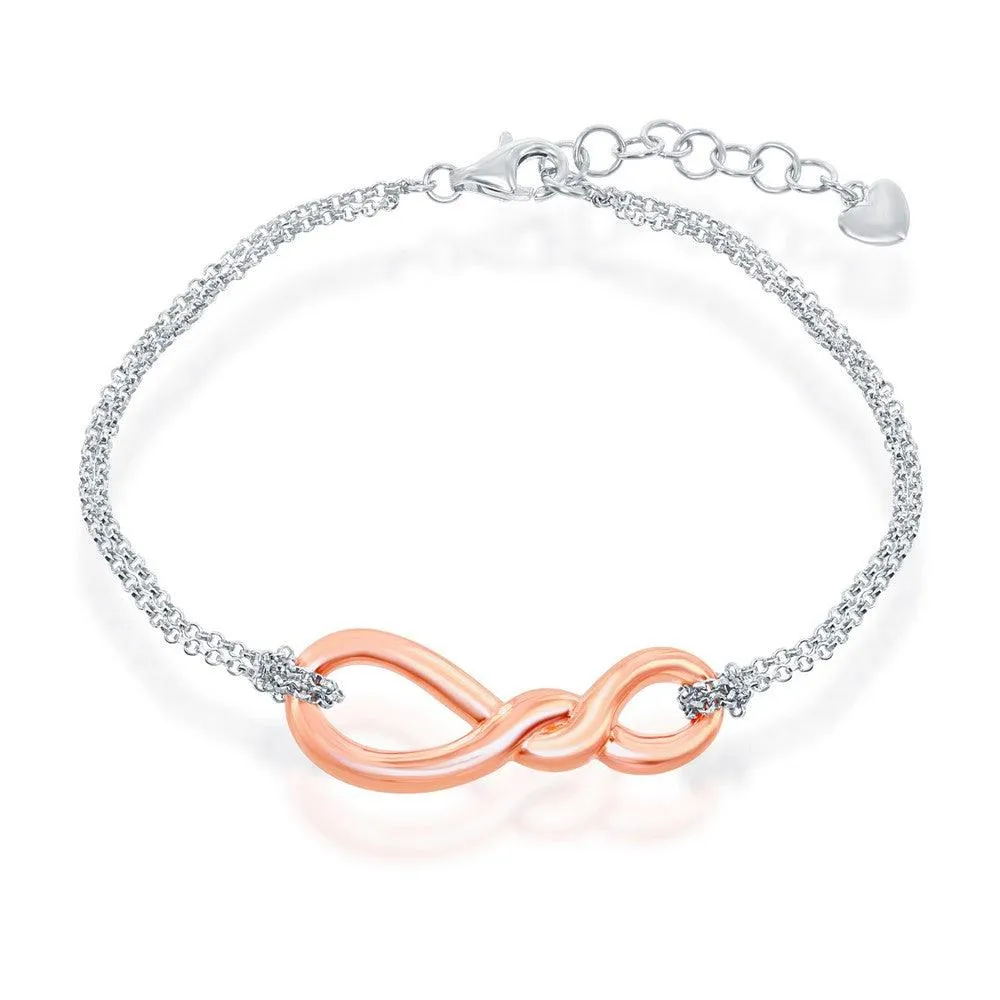 Classic Jewelry Sterling Silver Rose GP Infinity Knot Double Strand Bracelet, 7"