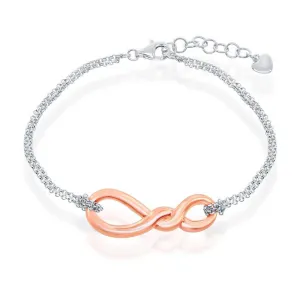 Classic Jewelry Sterling Silver Rose GP Infinity Knot Double Strand Bracelet, 7"