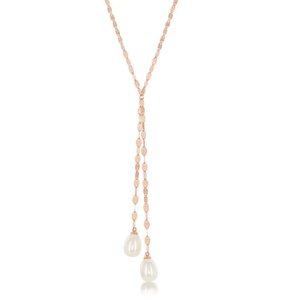 Classic Jewelry Sterling Silver Rose GP Mirror Chain with FWP Lariat Necklace