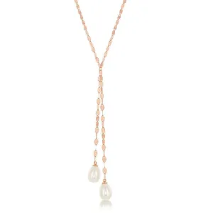 Classic Jewelry Sterling Silver Rose GP Mirror Chain with FWP Lariat Necklace