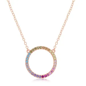 Classic Jewelry Sterling Silver Rose GP Rainbow CZ Circle of Life Necklace