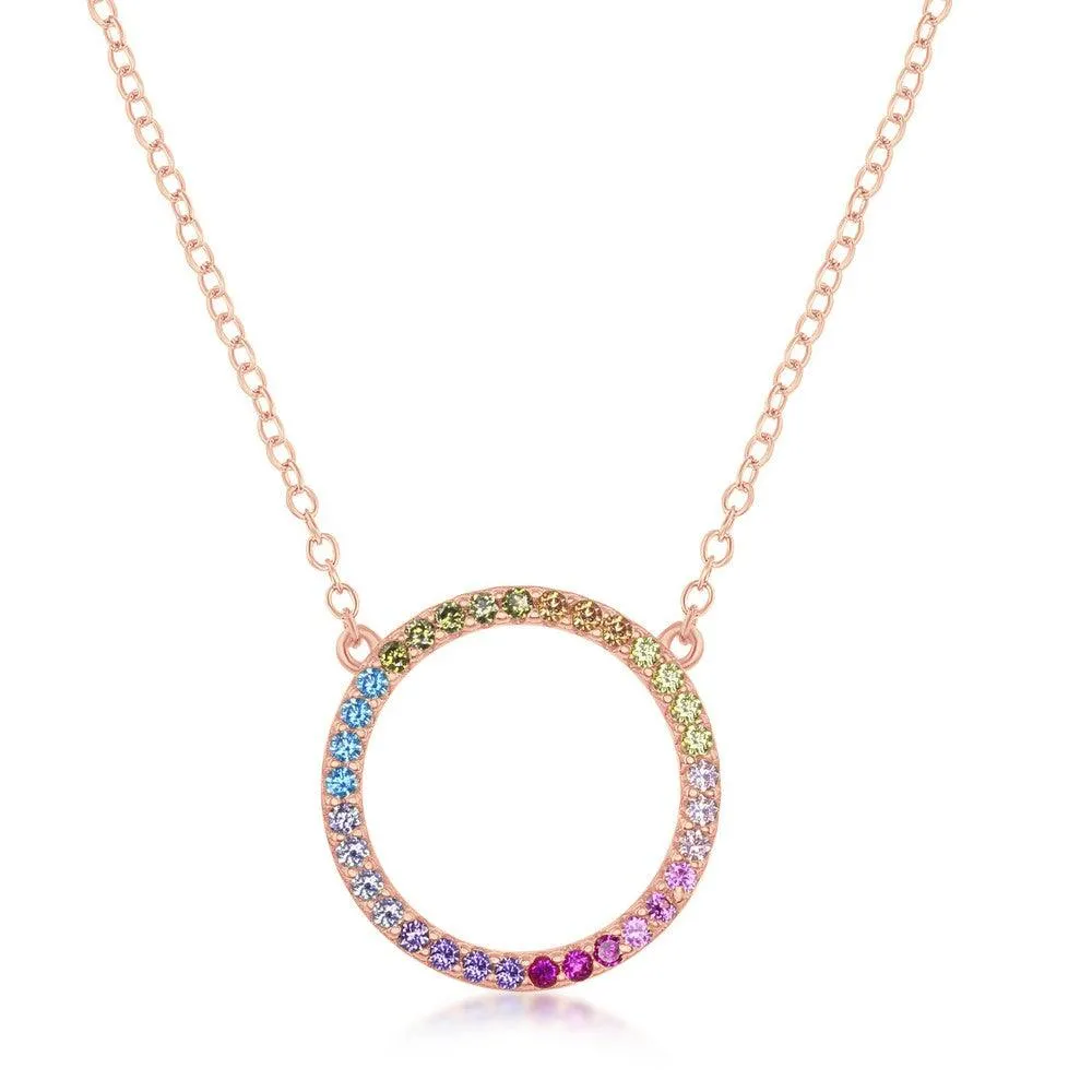 Classic Jewelry Sterling Silver Rose GP Rainbow CZ Circle of Life Necklace