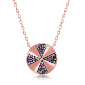 Classic Jewelry Sterling Silver Rose GP Rainbow CZ Designed Disc Necklace