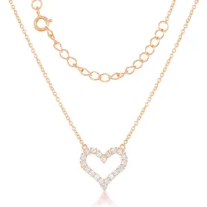Classic Jewelry Sterling Silver Rose GP Small Open CZ Heart Necklace
