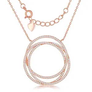 Classic Jewelry Sterling Silver Rose GP Triple Open CZ Circle Necklace