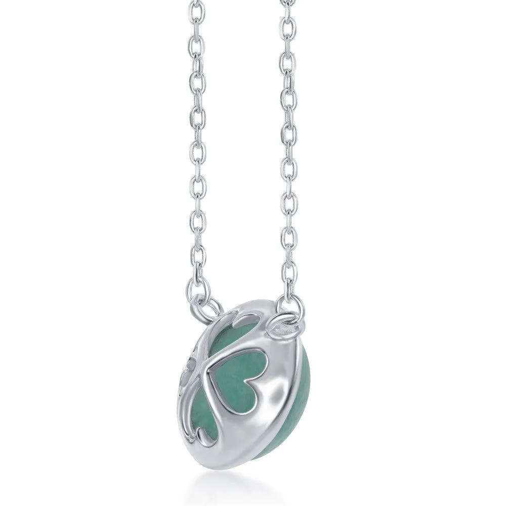 Classic Jewelry Sterling Silver Round African Amazonite Bezel Set Necklace