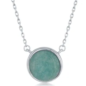 Classic Jewelry Sterling Silver Round African Amazonite Bezel Set Necklace