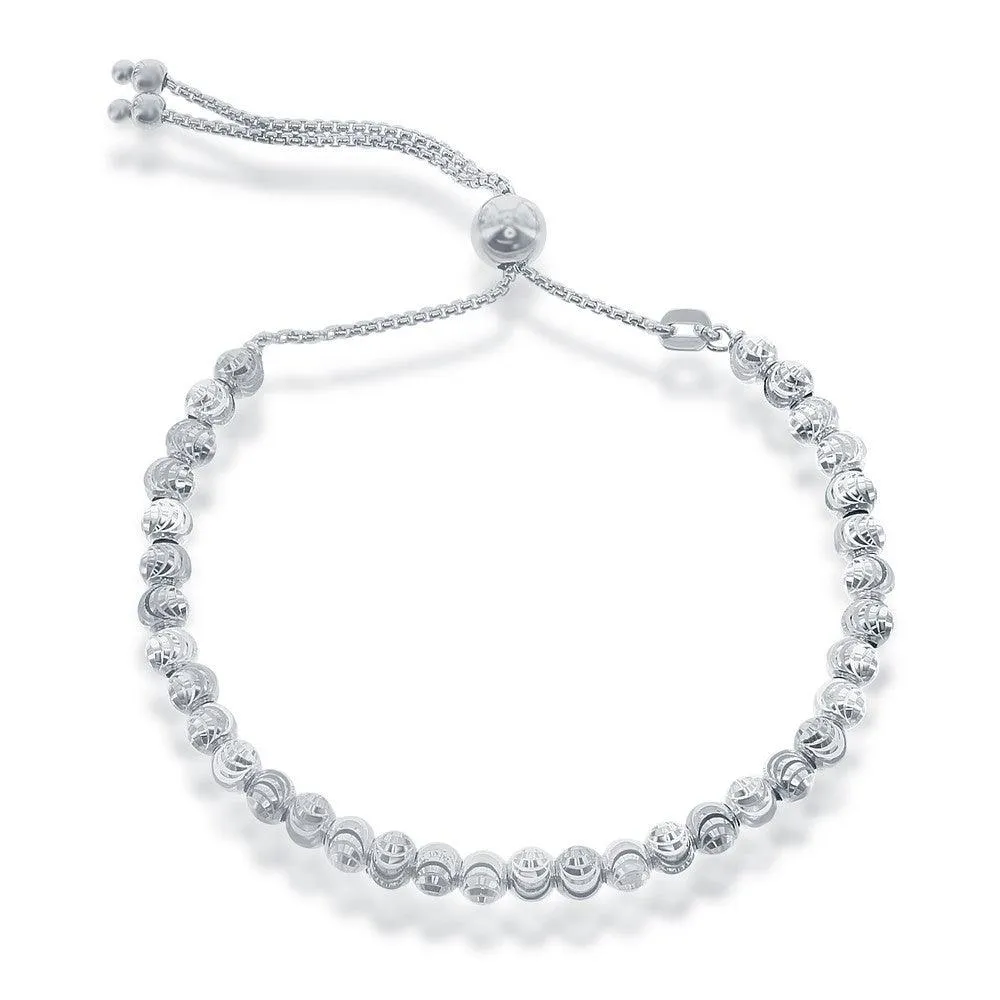 Classic Jewelry Sterling Silver Round Diamond Cut Moon Adjustable Bolo Bracelet