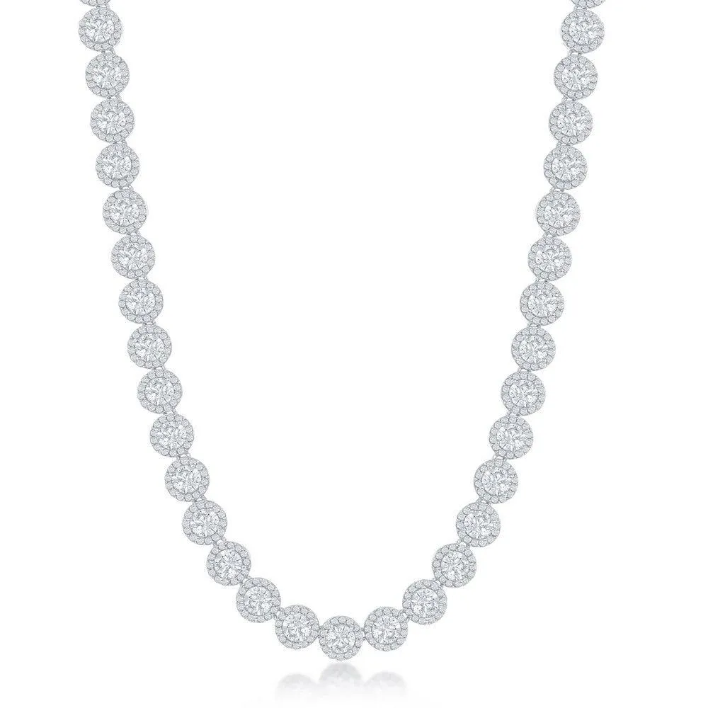Classic Jewelry Sterling Silver Round Halo Cubic Zirconia Tennis Necklace