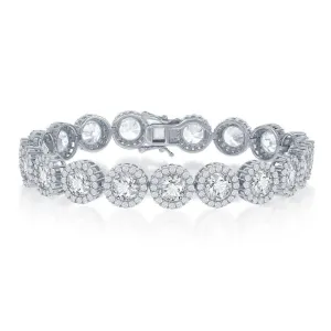 Classic Jewelry Sterling Silver Round Halo CZ Linked Bracelet, 7.5"