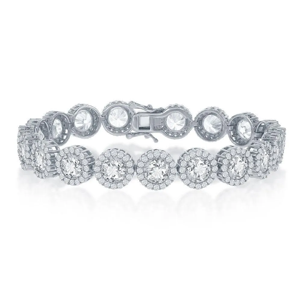 Classic Jewelry Sterling Silver Round Halo CZ Linked Bracelet, 7.5"