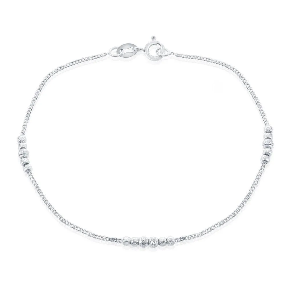 Classic Jewelry Sterling Silver Shiny and Diamond Cut Beads Bracelet, 7.5"