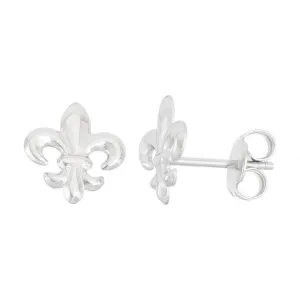 Classic Jewelry Sterling Silver Shiny Fluer De Lis Stud Earrings