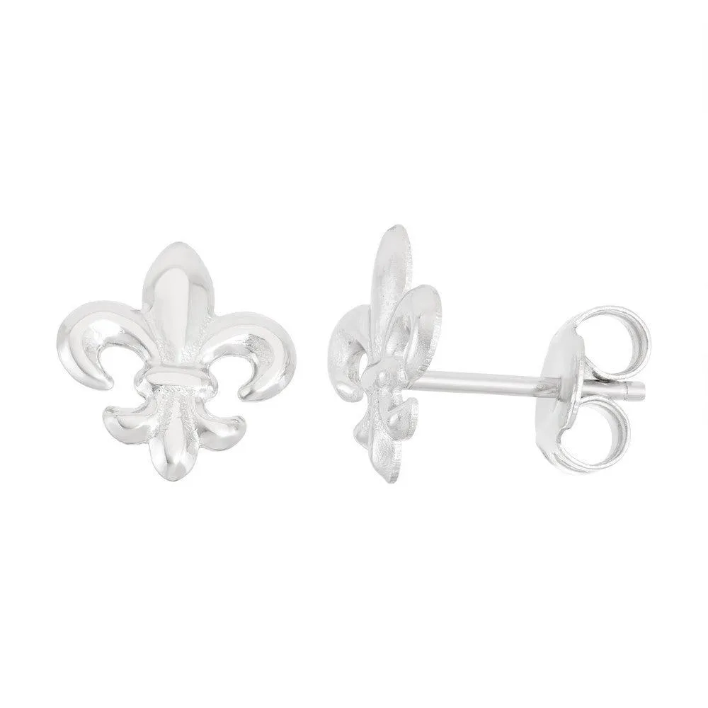Classic Jewelry Sterling Silver Shiny Fluer De Lis Stud Earrings