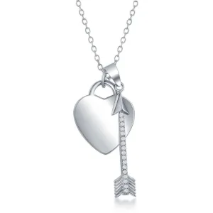 Classic Jewelry Sterling Silver Shiny Heart with CZ Arrow Necklace