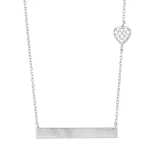 Classic Jewelry Sterling Silver Small CZ Heart Flat Plate Necklace