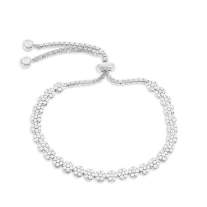 Classic Jewelry Sterling Silver Small Flower CZ Adjustable Bolo Bracelet