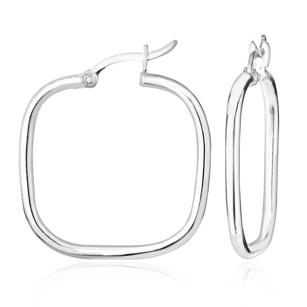 Classic Jewelry Sterling Silver Small Square Hoop Earrings, 2 x 26 mm