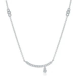 Classic Jewelry Sterling Silver Thin CZ Curved Bar with Charm Necklace