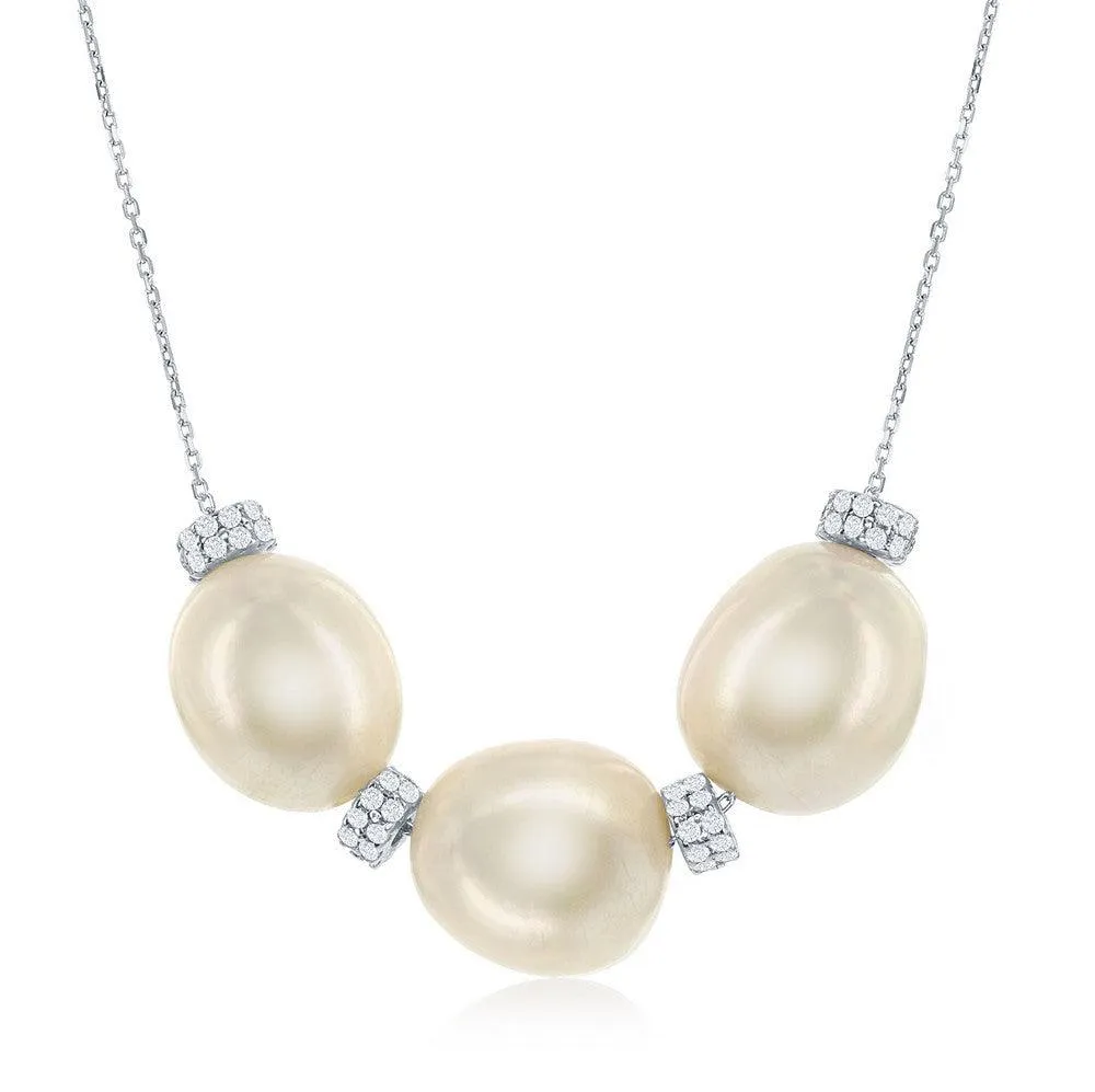 Classic Jewelry Sterling Silver Three Fresh Water Pearl and CZ Necklace
