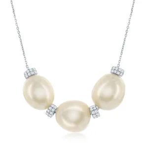 Classic Jewelry Sterling Silver Three Fresh Water Pearl and CZ Necklace